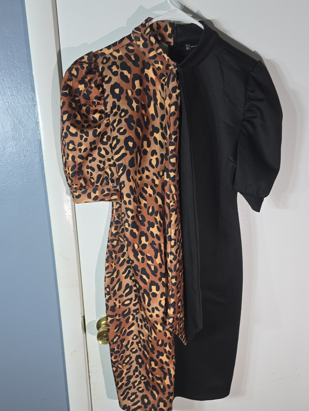 New York & Company Black Dress with Leopard Accent
